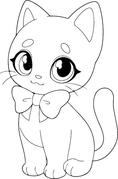 Vector cat vector illustration black and white cat coloring book or page for children