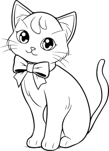 Векторная иллюстрация кошки Черно-белая книжка-раскраска или страница для детей