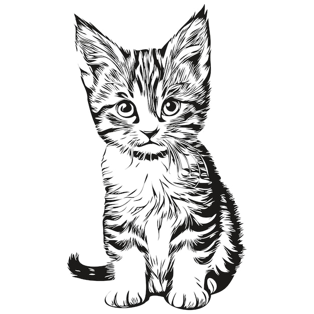 Cat vector illustration line art drawing black and white kitten