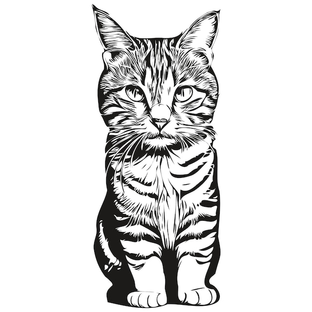 Cat vector illustration line art drawing black and white