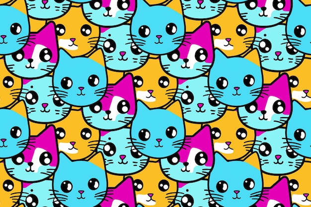 Cat vector pattern with cat faces seamless print illustration for children