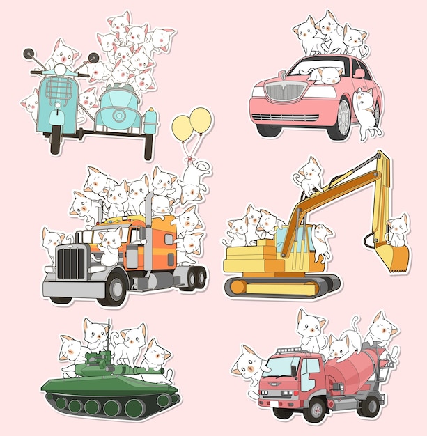 Cat and vehicle cartoon stickers collection