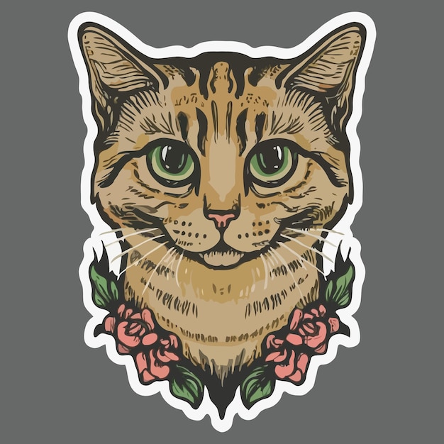 Vector cat vintage style sticker tshirt design