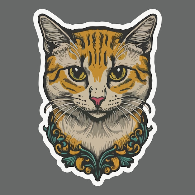 Vector cat vintage style sticker tshirt design