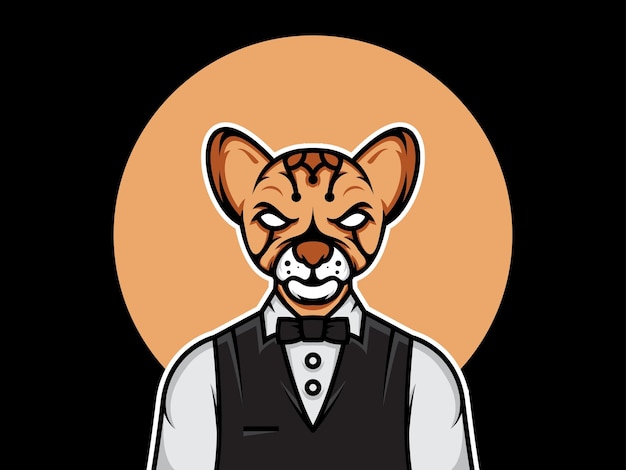 Cat Waiter Character Illustration Premium Vector For Logo Gaming