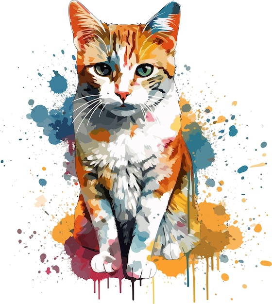 cat watercolor brush style design vector for t shirt