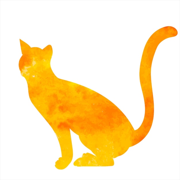 白い背景のベクトルで分離された猫の水彩画のシルエット