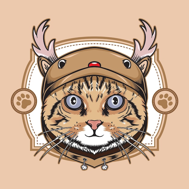 Cat wear cute christmas deer hoodie illustration