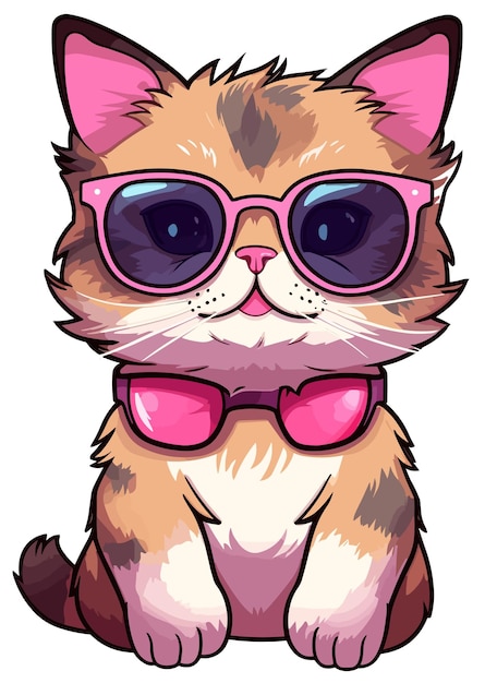 Gatto indossare occhiali da sole kawaii simpatico adesivo