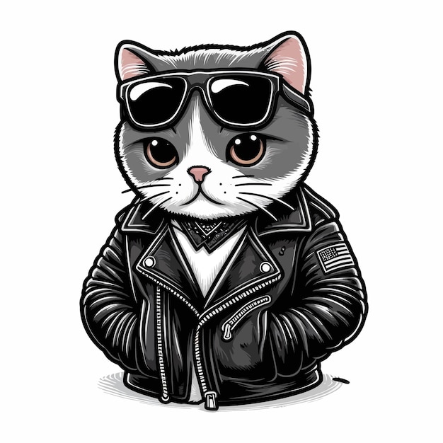 Vector cat wearing leather jacket