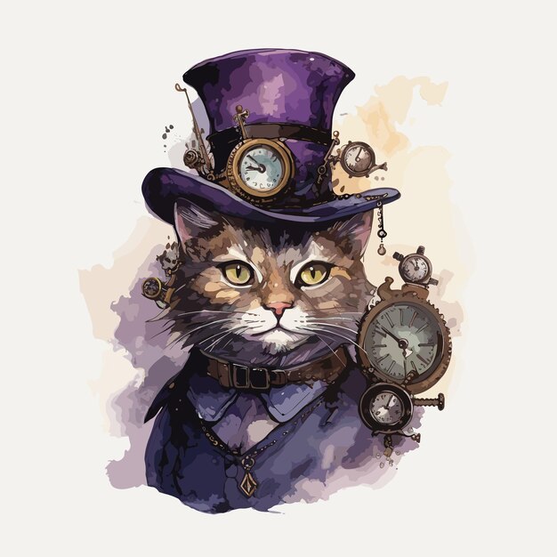 Premium Vector | Cat wearing a steampunk outfit standing