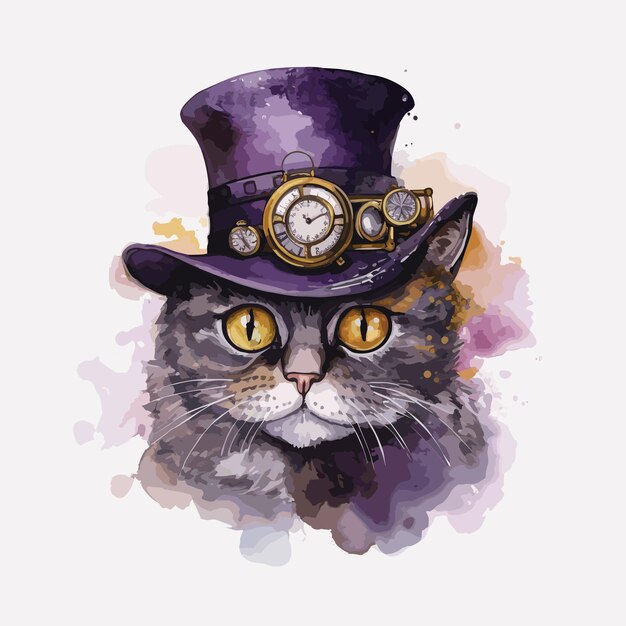 Premium Vector | Cat wearing a steampunk outfit standing