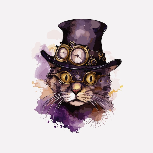 Premium Vector | Cat wearing a steampunk outfit standing