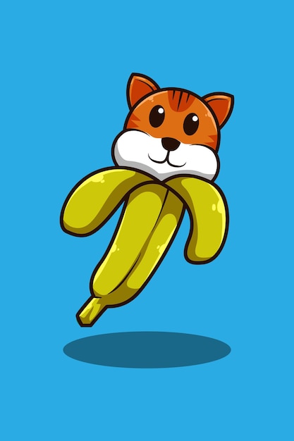 Cat with banana cartoon illustration