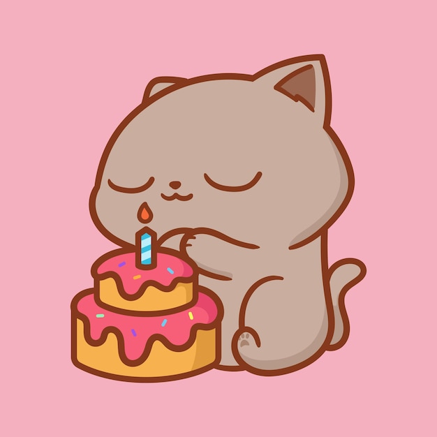 cat with birthday cake cartoon 1