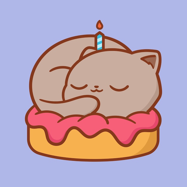 Vector cat with birthday cake cartoon 3