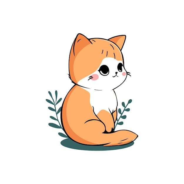 青い目をした猫が花の咲く植物に座っています。