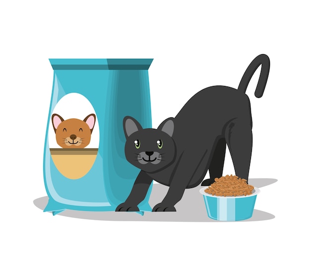 Vector cat with can food