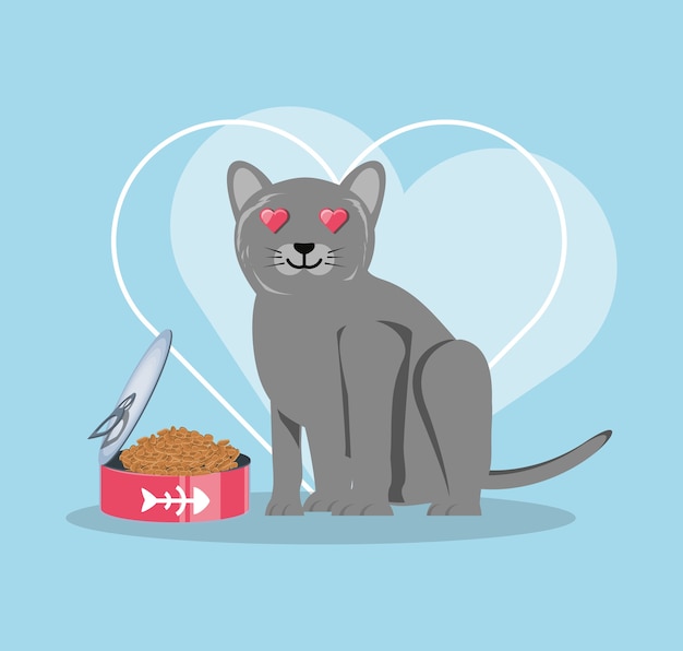 Vector cat with can food