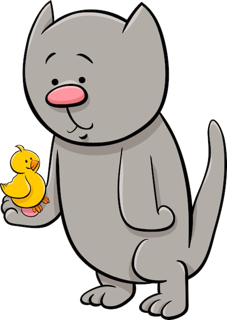 Cat with canary cartoon illustration