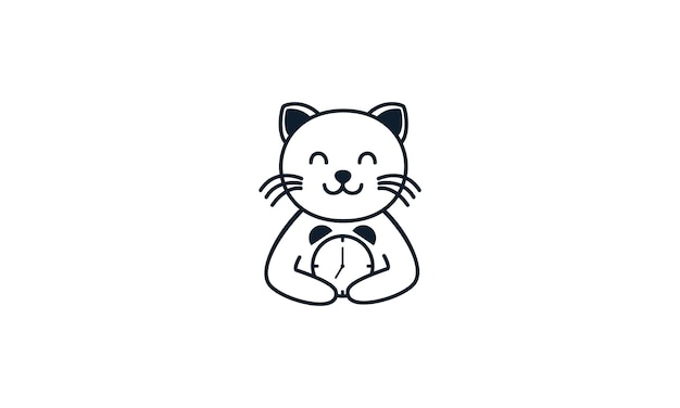 시계 귀여운 라인 로고 벡터 아이콘 디자인 고양이