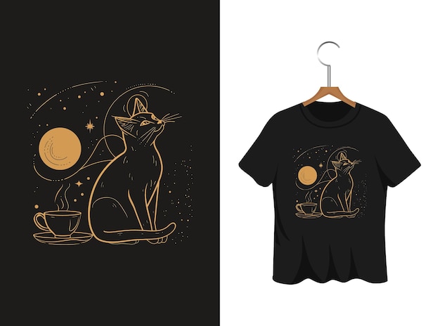 Cat With Coffee t shirt design template