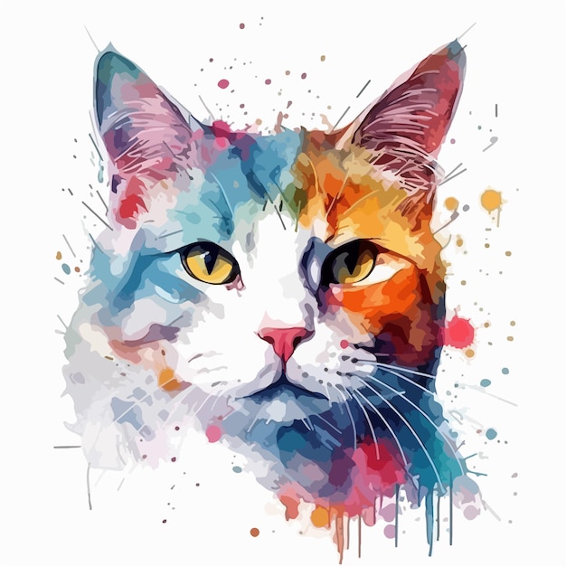 Un gatto con una faccia colorata e occhi gialli.