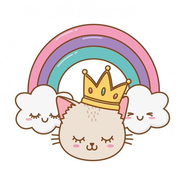 Cat with crown and rainbow