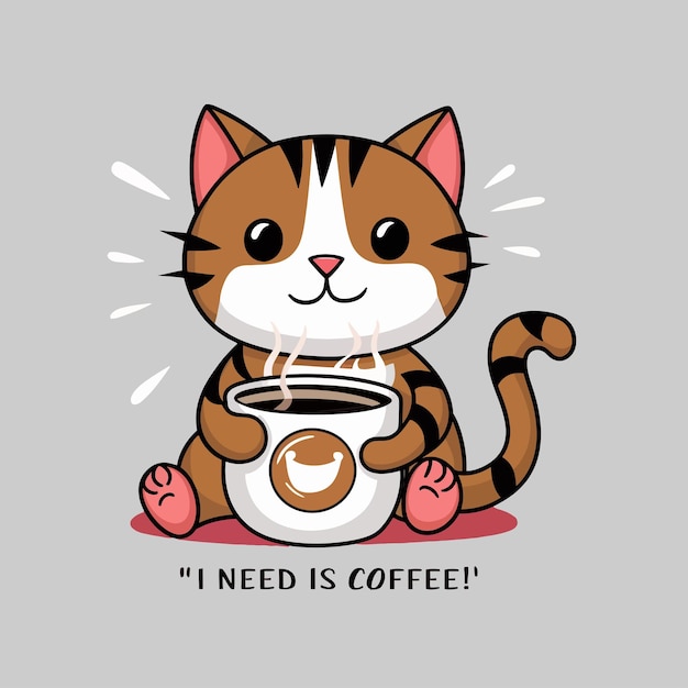 Vector cat with a cup of coffee