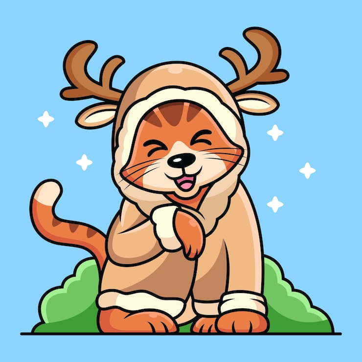 Vector 사슴 의상 만화와 고양이. 동물 아이콘 그림