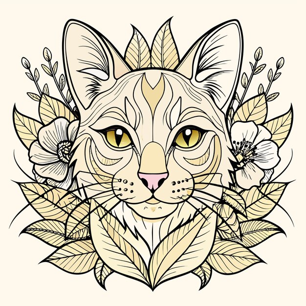 Vector a cat with a floral pattern on its head