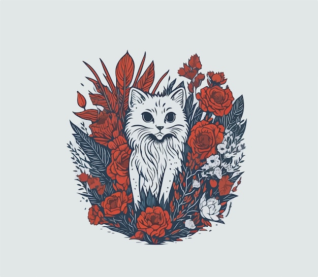 Cat with flowers vector Ai generated