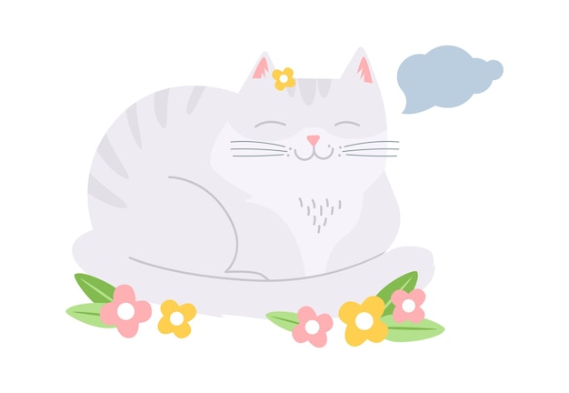 Vector cat with flowers vector illustration