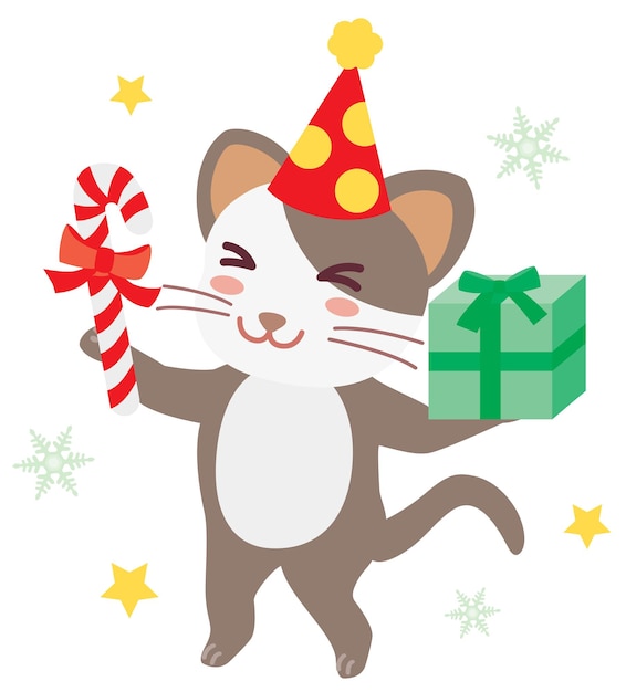 クリスマスの贈り物を持った猫