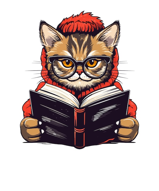 Cat with glasses reading book Cat Reading A book