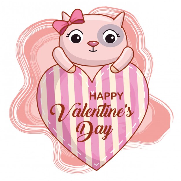 Кошка с сердцем на день Святого Валентина