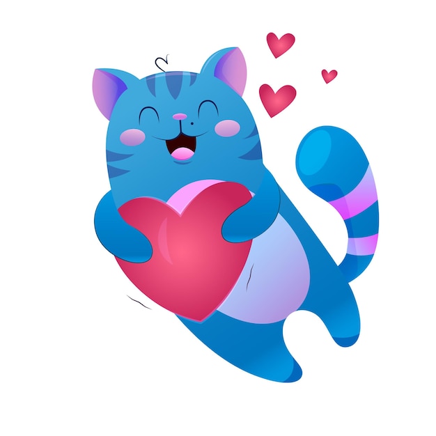 Cat with a heart vector graphics for Valentine's day isolated on a white background