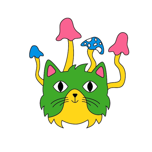 Un gatto con gli occhiali hippie. un gattino in stile retrò. adesivo per bambini, logo animale, icona