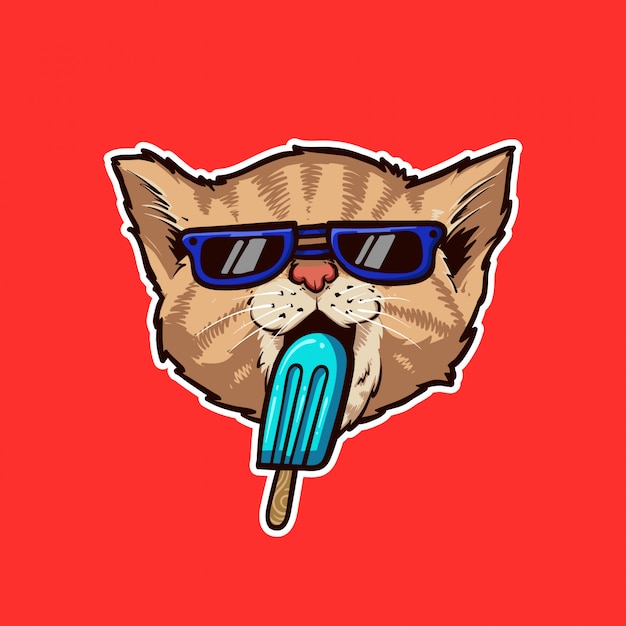 Vector cat with ice-cream illustration, character and mascot design