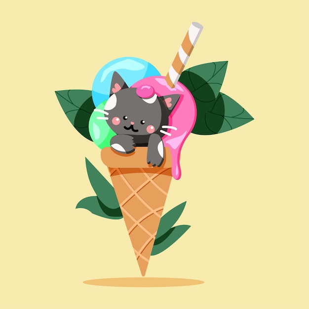 Cat with ice cream