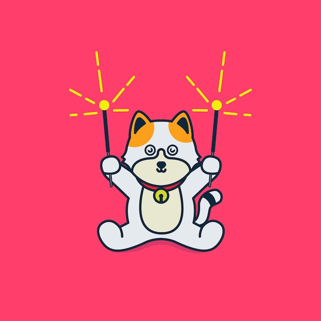 Vector cat with light stick illustration vector