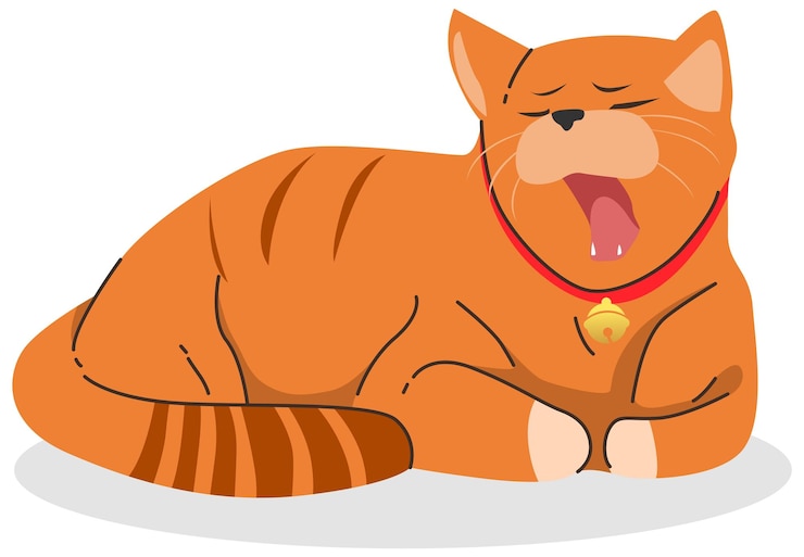 Vector a cat with a red collar that says'yawning'on it