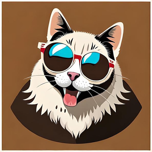 A cat with sunglasses and a brown shirt that says siamese