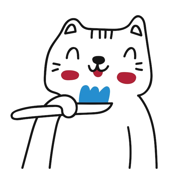 Cat with toothbrush Outline icon Illustration on white background