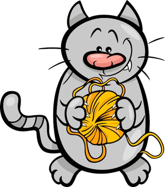 cat with yarn cartoon illustration