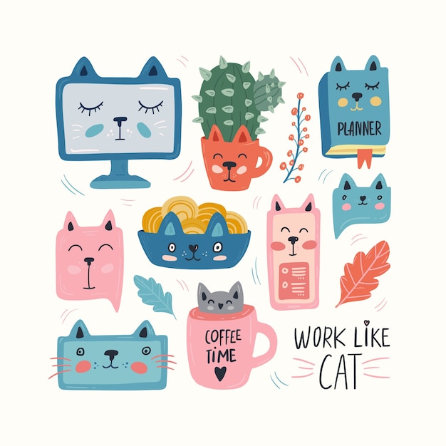 Vector cat work home