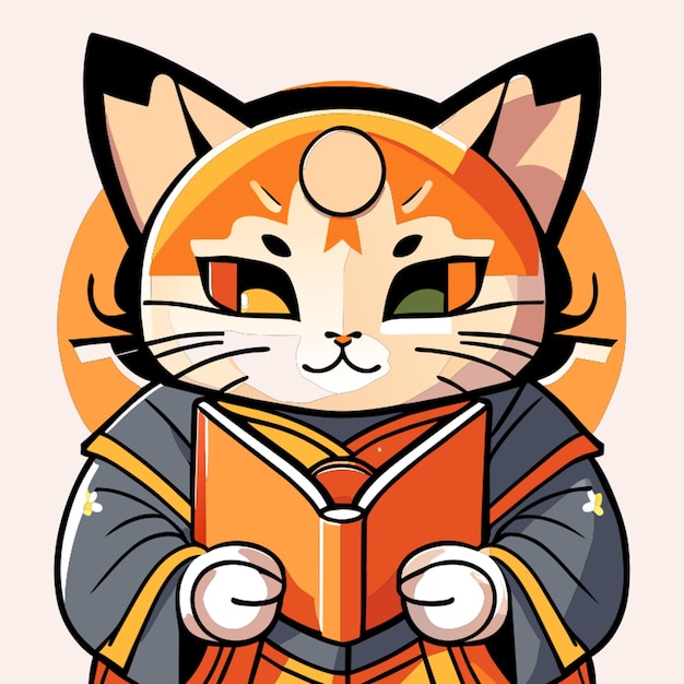 cat writer kimono book vector illustration