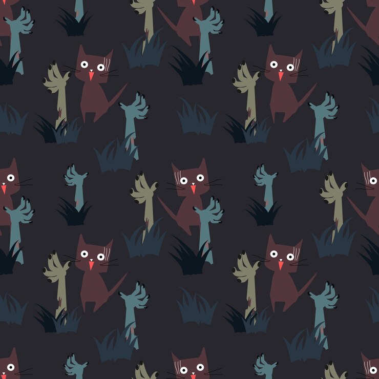 Vector cat and zombie seamless pattern.