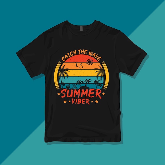 여름 Viber, 프리미엄 벡터, Summer Vintage T-셔츠 디자인을 잡아라