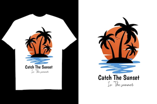 캐치 선셋 빈티지 여름 티셔츠 디자인 복고풍 스타일